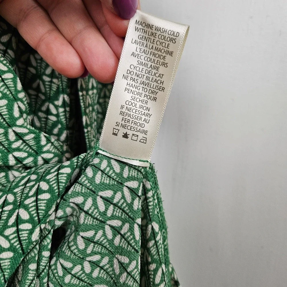 Max Studio Ruffle Trim Wrap Midi Dress S Green‎ Print Crepe V-Neck